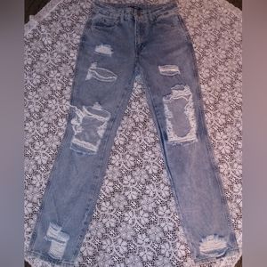 FASHION NOVA JUNIORS DISTRESSED MOM JEANS - SIZE 1 Blue High-rise Waist XS